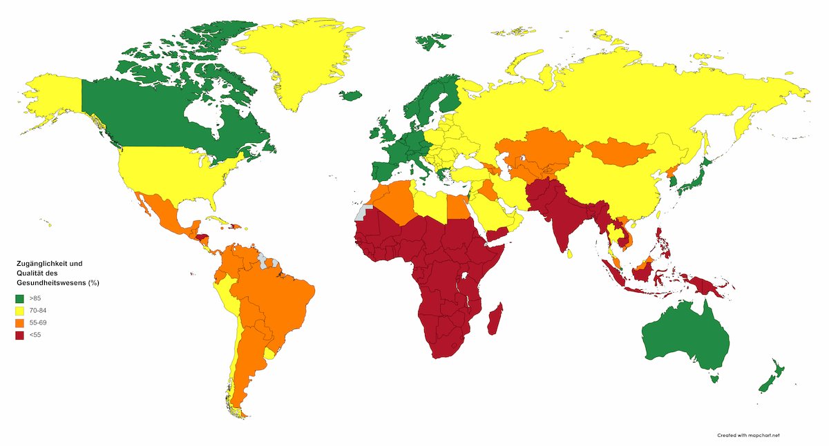Karte: Zugänglichkeit und Qualität des Gesundheitssystems