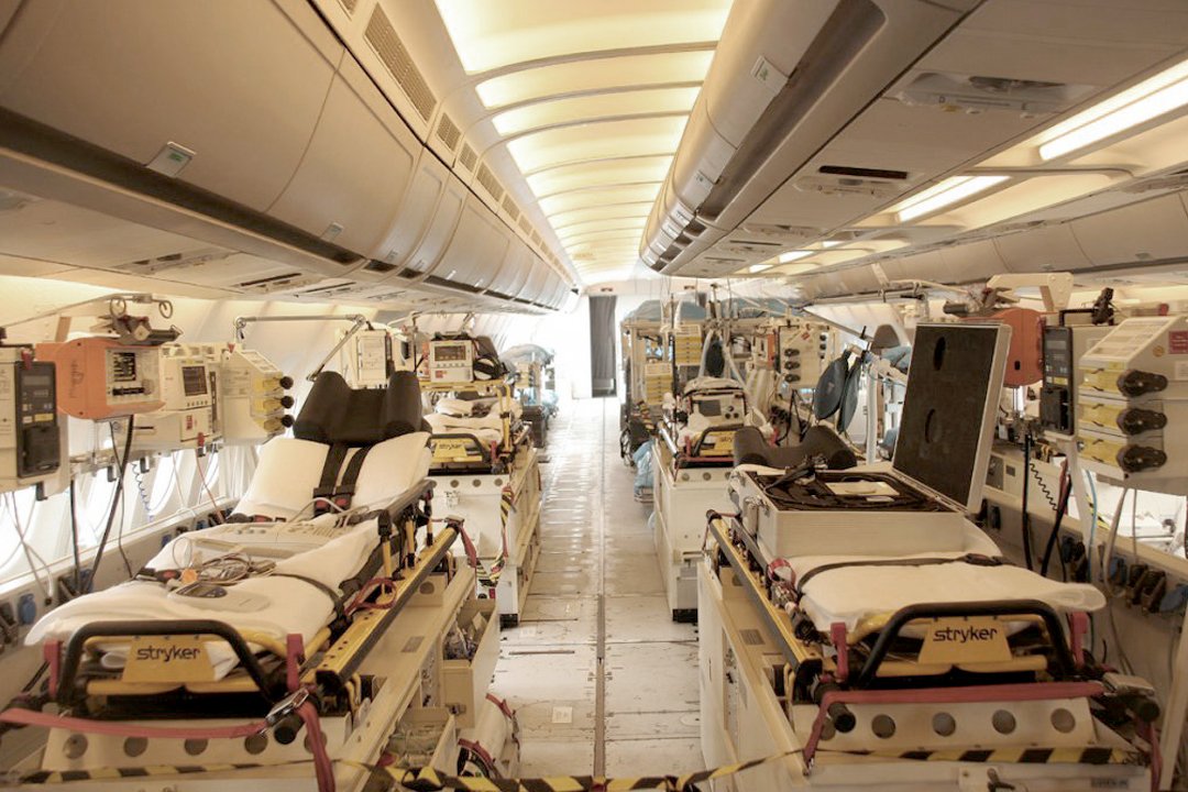 Stretchers in an ambulance jet