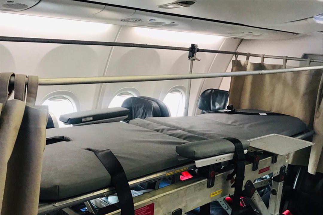 stretcher in a commercial airliner
